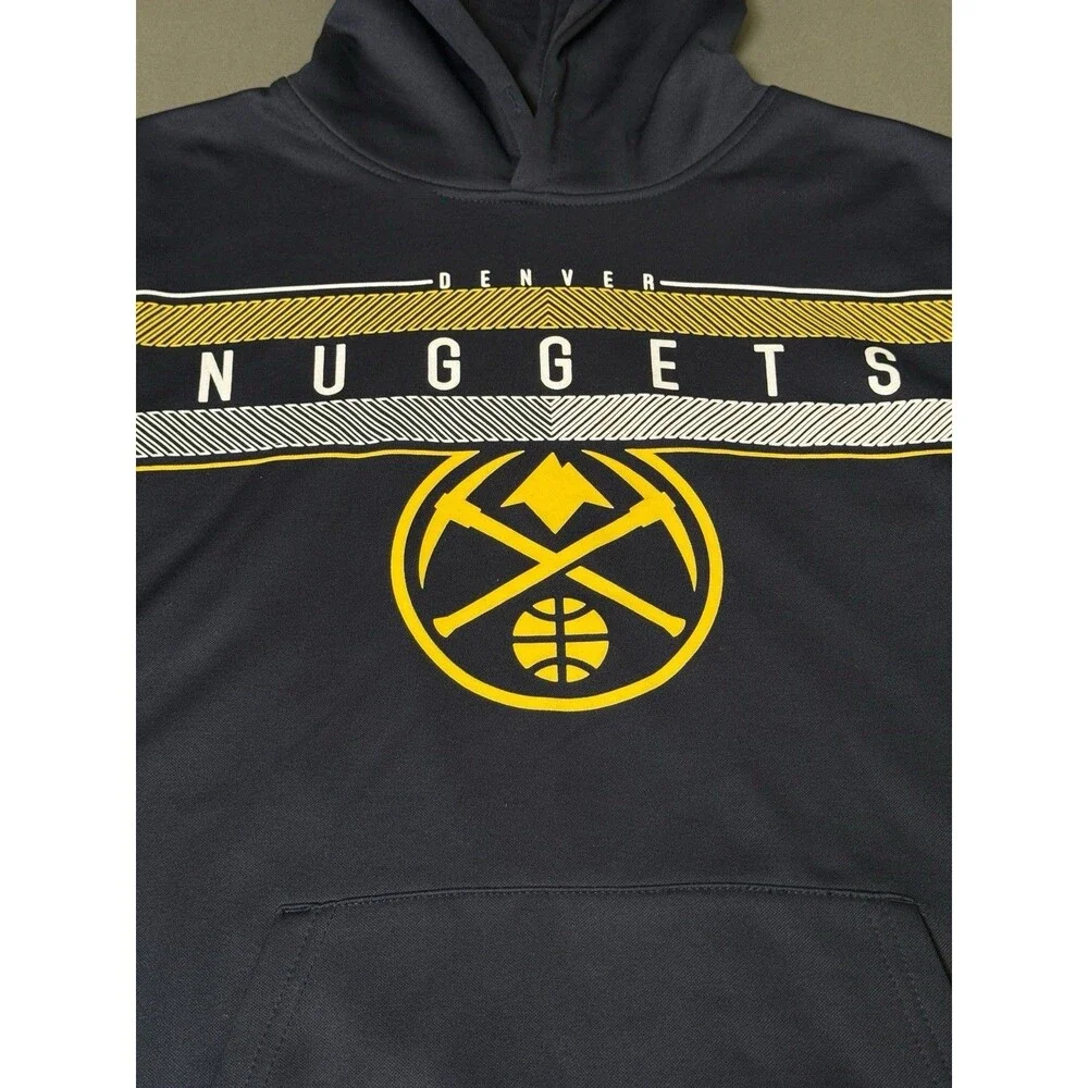 Denver Nuggets Hoodie Mens Medium Black  Pullover Long Sleeve Basketball Logo